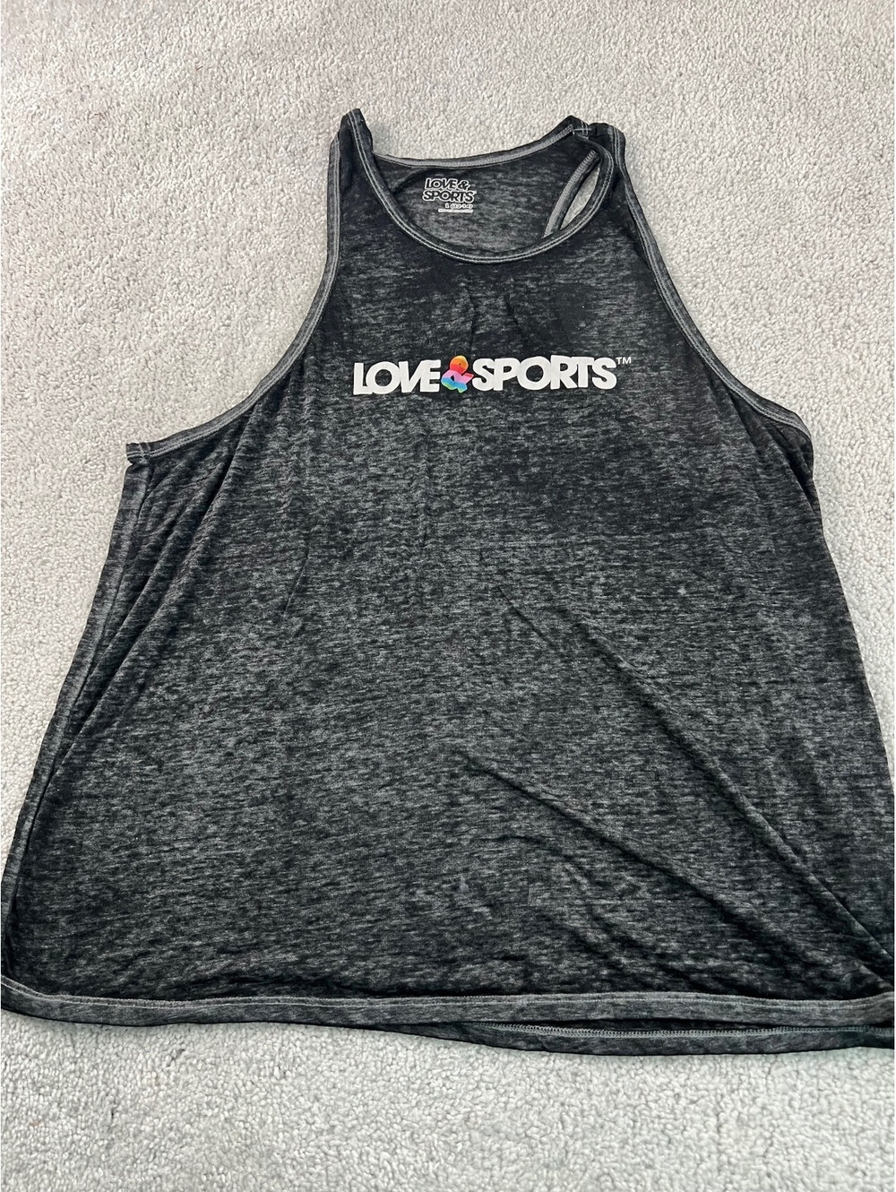 LOVE & SPORTS Women’s L Black Burnout Racerback Tank Athletic Casual